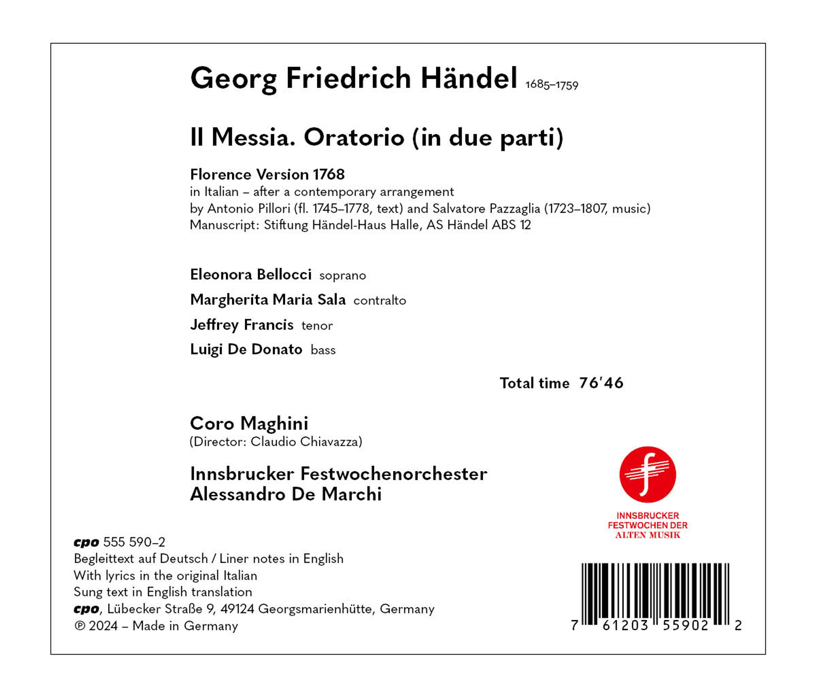 CD-Cover: Georg Friedrich Händel: Il Messia