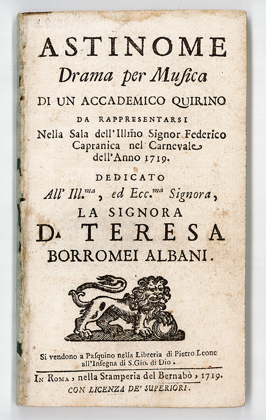historischer Libretto-Druck von "Astinome" von Francesco Pollarolo