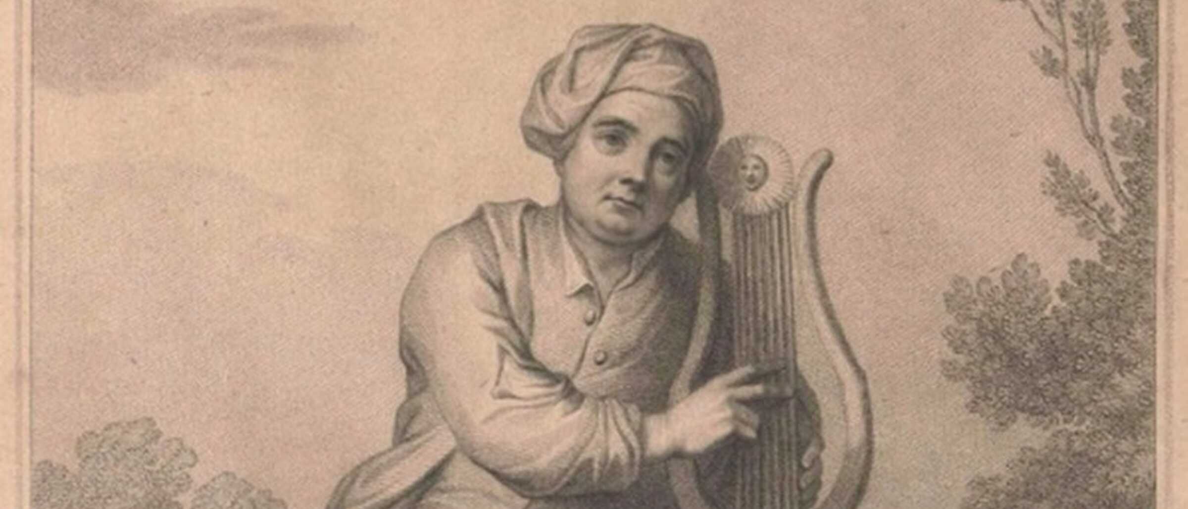 Vorschaubild für die Veranstaltung "Auf ein Glas Wein mit Julia Semmer" historische Zeichnung einer Händel-Statue, die den Komponisten in lockerer Kleidung mit einer Lyra zeigt