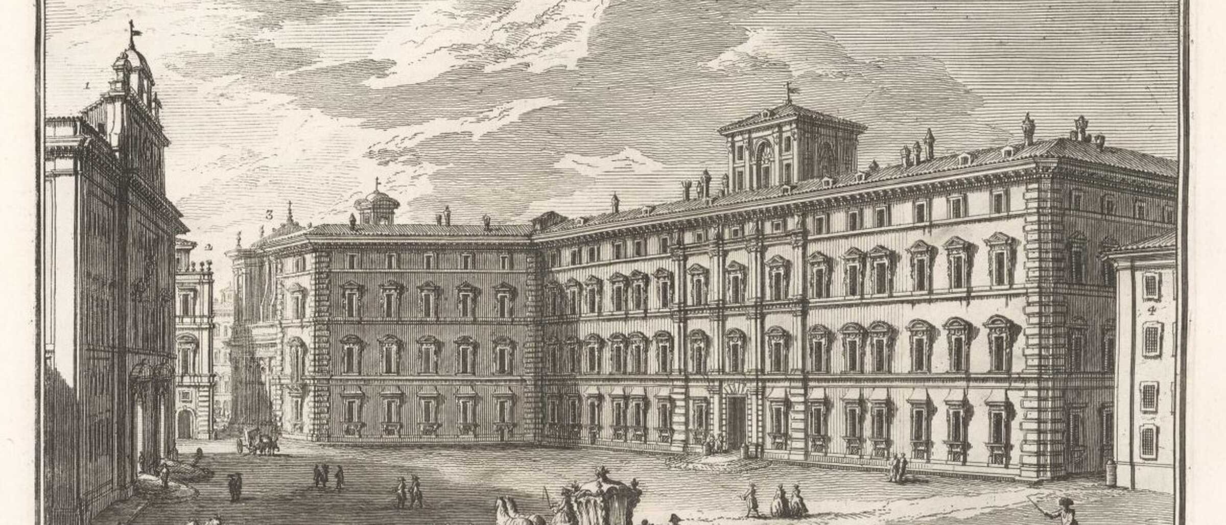 Händels-Schätze: Palazzo Pamphili, Kupferstich 1786 historischer Stich des Palazzo Pamphili in Rom