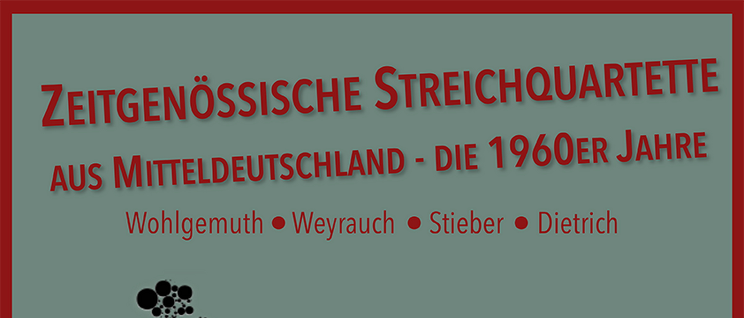 ein grünes Plakat mit roter Überschrift, auf dem aus lauter kleinen schwarzen Punkten die Form eines Streichinstruments gebildet wird.
