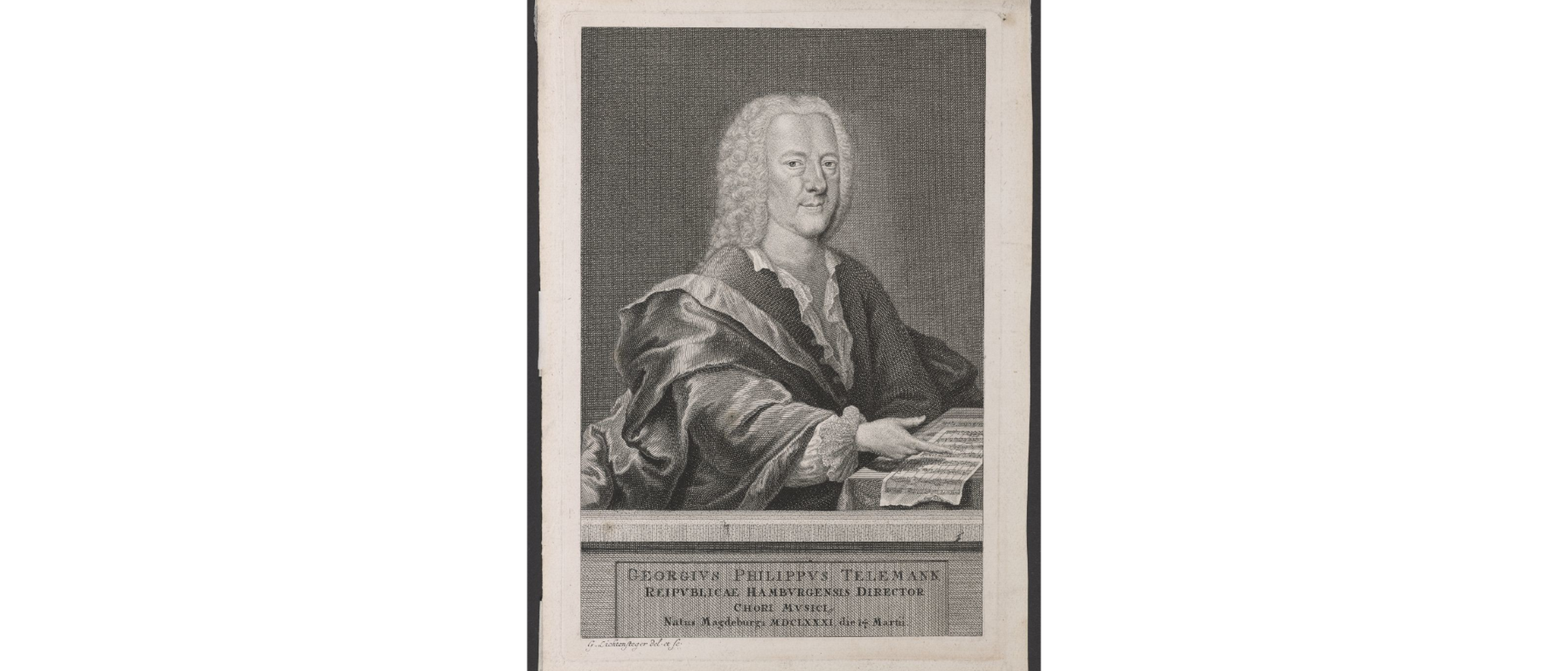 Porträt Georg Philipp Telemann (1681–1767), Kupferstich von Georg Lichtensteger, um 1745 (BS-III 42)